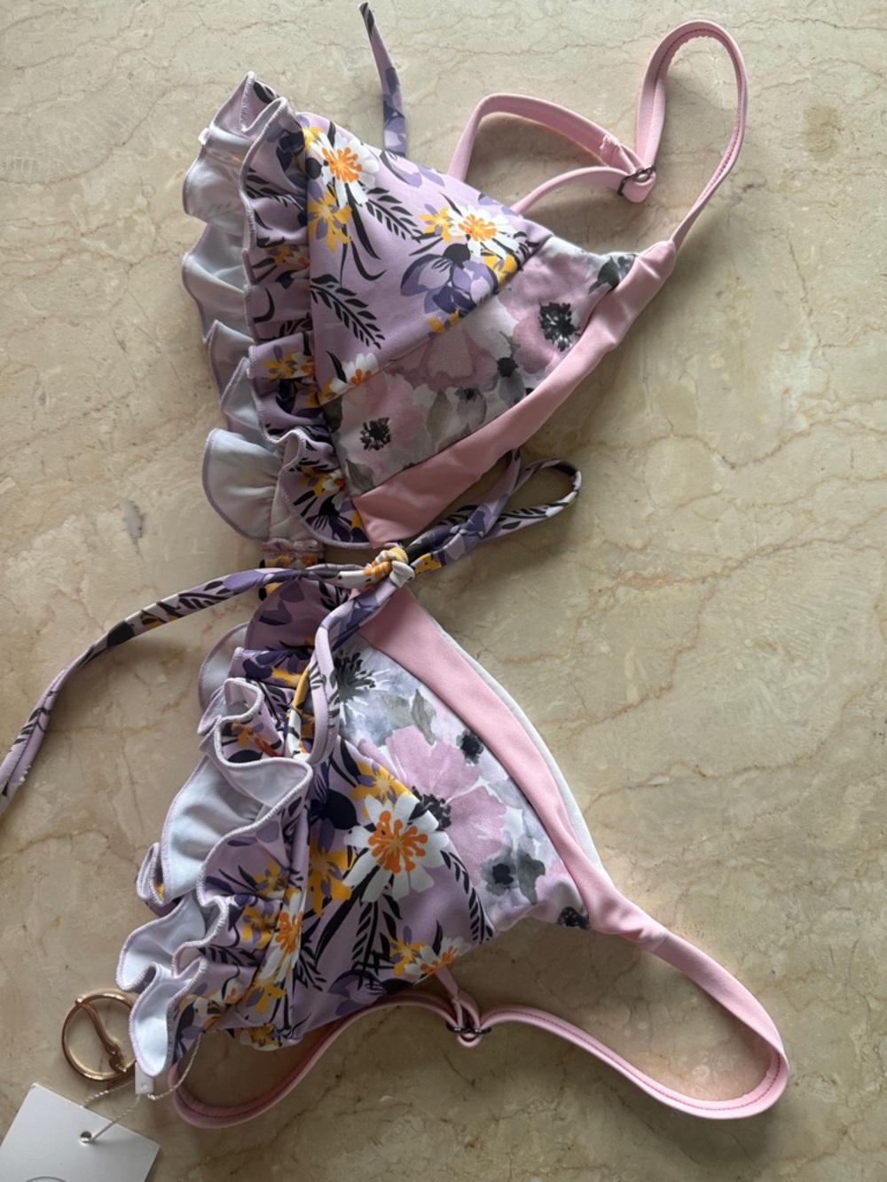 Pink Floral Ruffle Bikini Set - Picture 3 of 6